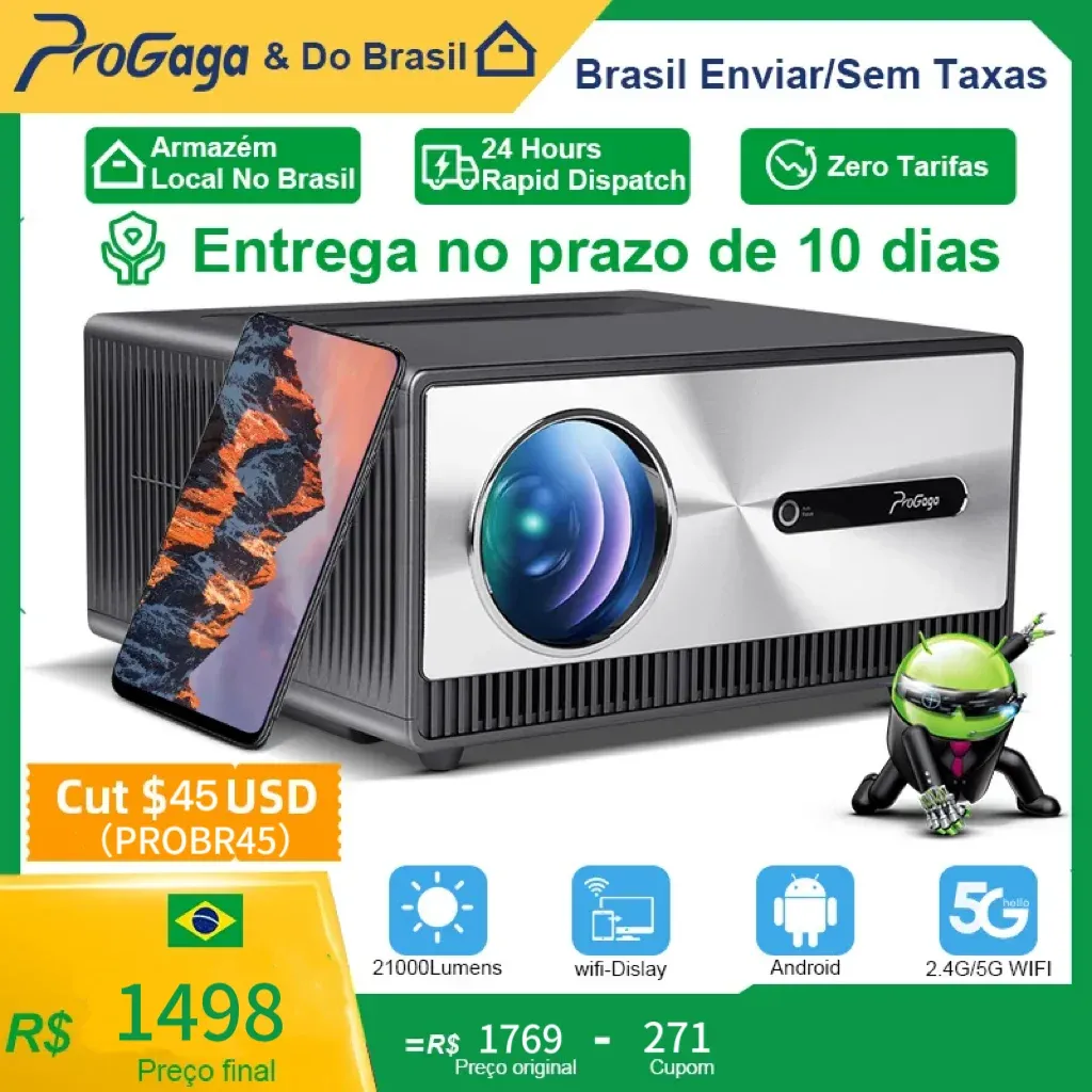[Envio Br] Projetor Pg600w Android Wifi Full Hd 1080p Dlp Pk Com Espelhamento De Tela, 21000 Lumes